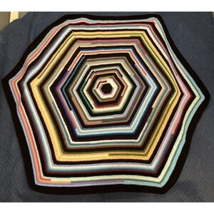Vintage Handmade Crochet Hexagon Afghan Blanket Throw 60x60 Retro Striped